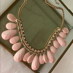 Pink and diamond statement drop bib necklace gold